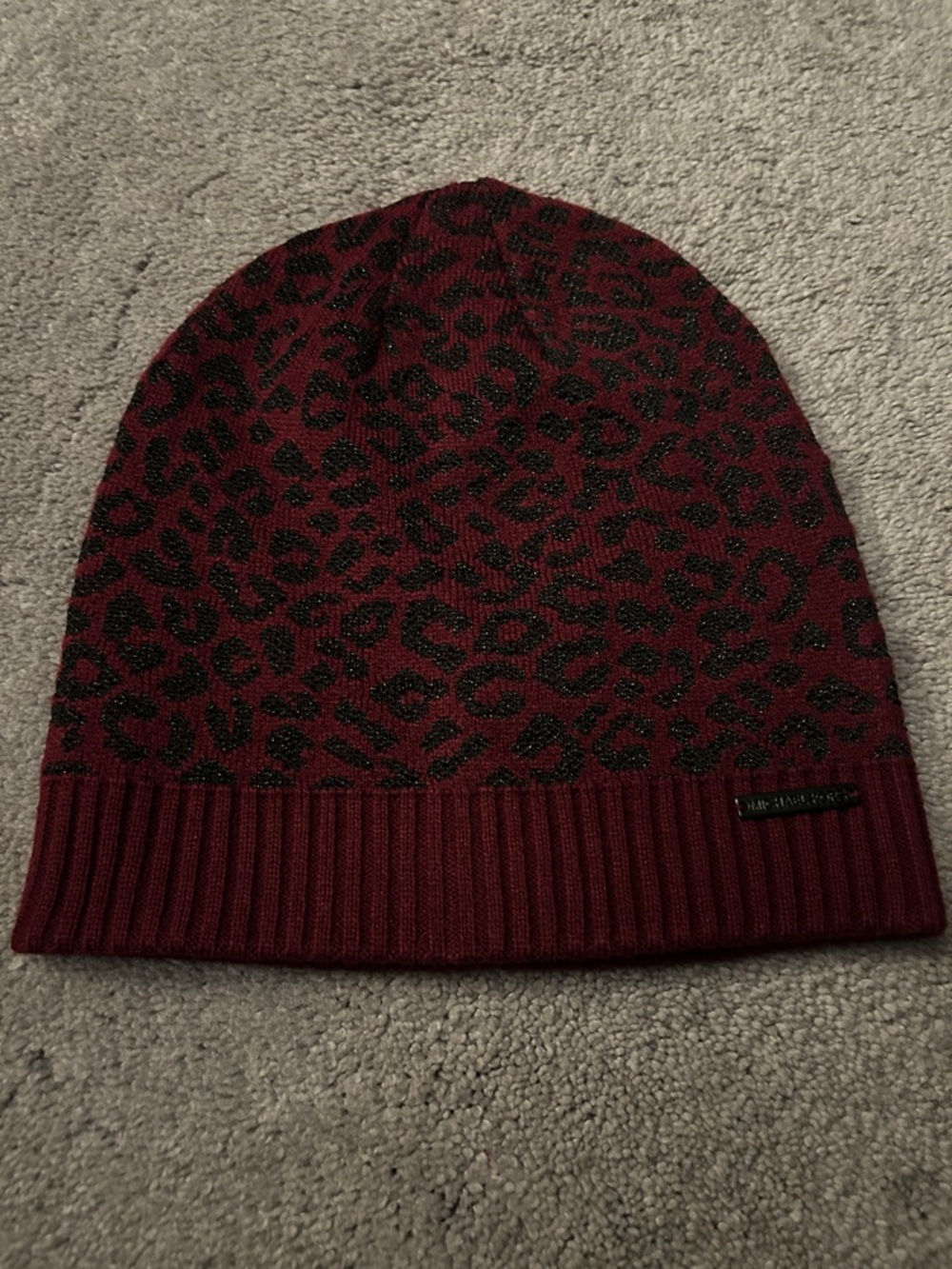 Michael Kors Maroon Leopard Print Beanie